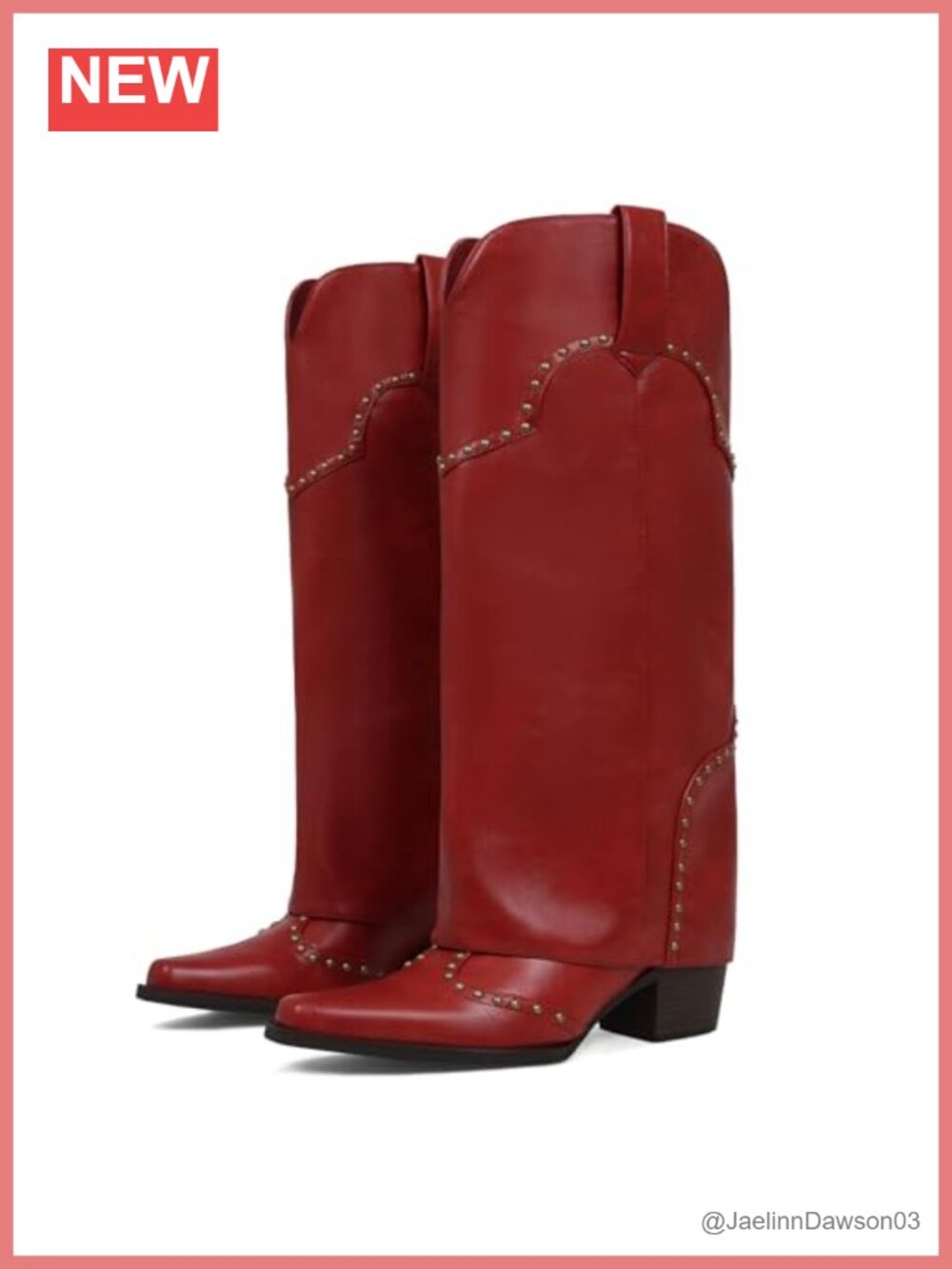 Fold Over Knee High Boots Chunky Heel Studded Snip Toe Womens Shoes